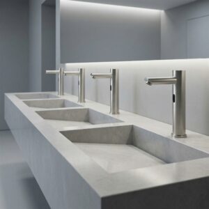 Brushed nickel low-flow commercial bathroom faucet