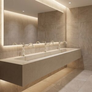 Chrome commercial faucet for water-saving restroom projects