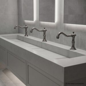 Gunmetal gray low-flow faucet for commercial bathroom